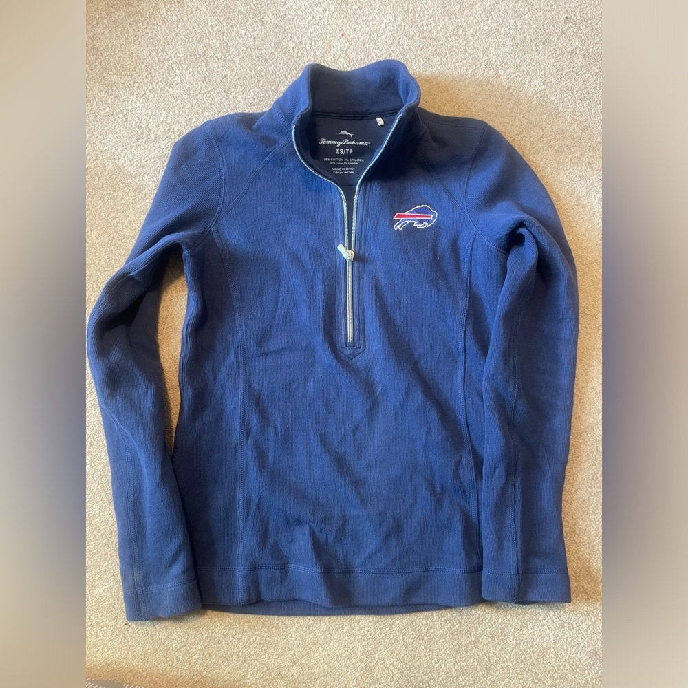 Buffalo Bills Tommy Bahama Ribbed Knit Quarter Zip Long sleeve sweatshirt